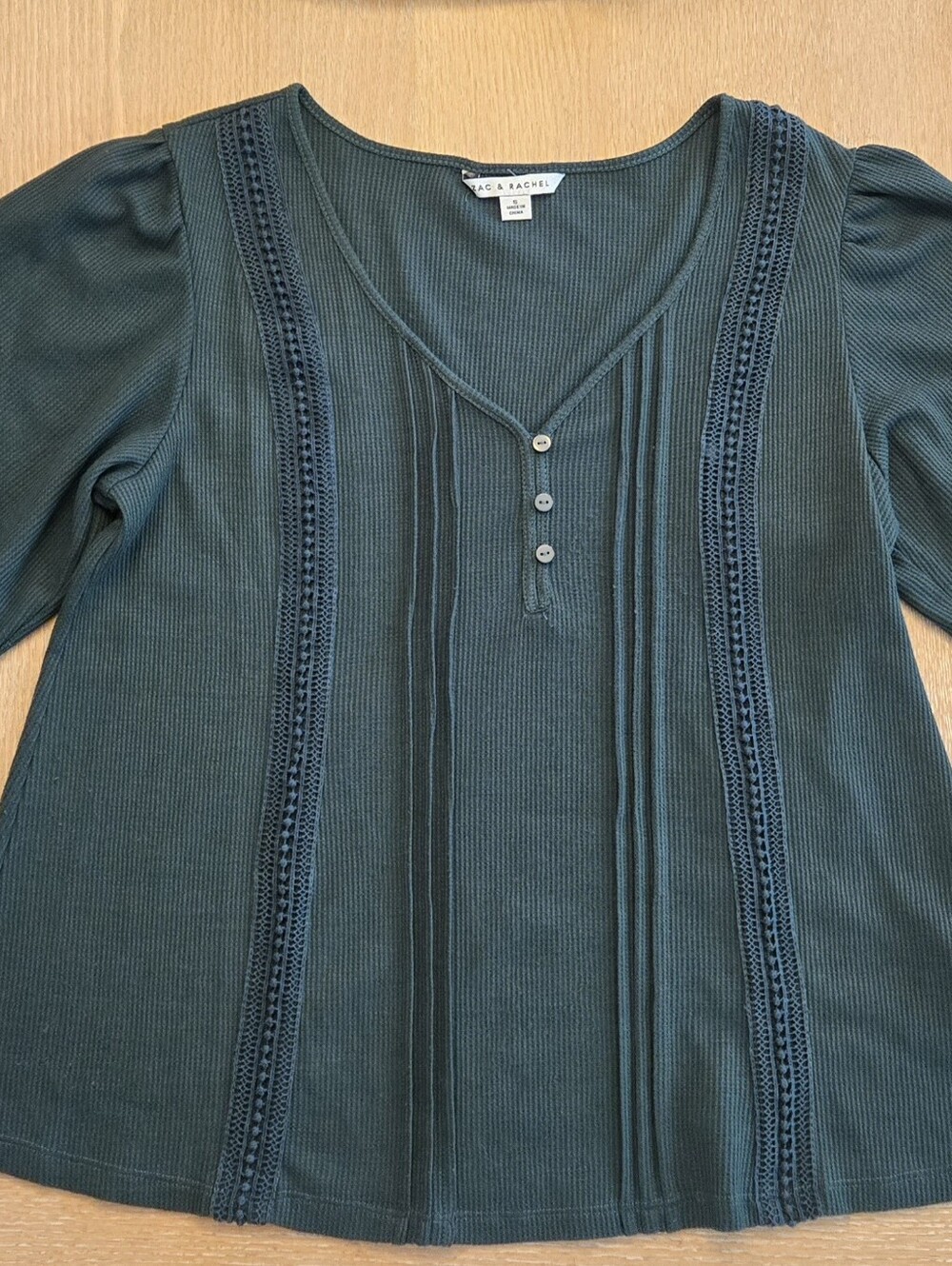 Zac & Rachel Forest Green Ribbed V-Neck 3/4 Long Sleeve Top